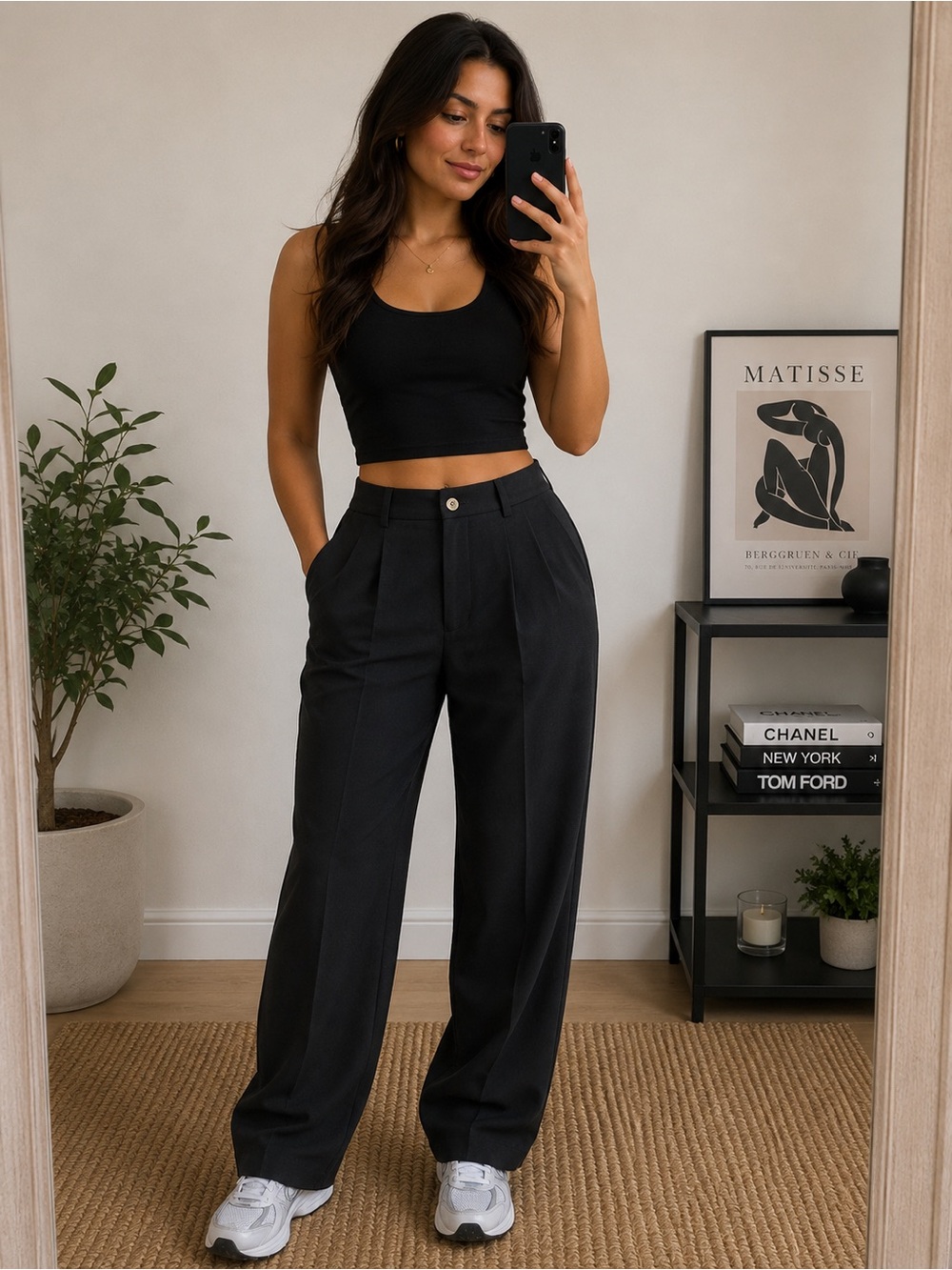 High-Rise Straight Leg Trousers in Black